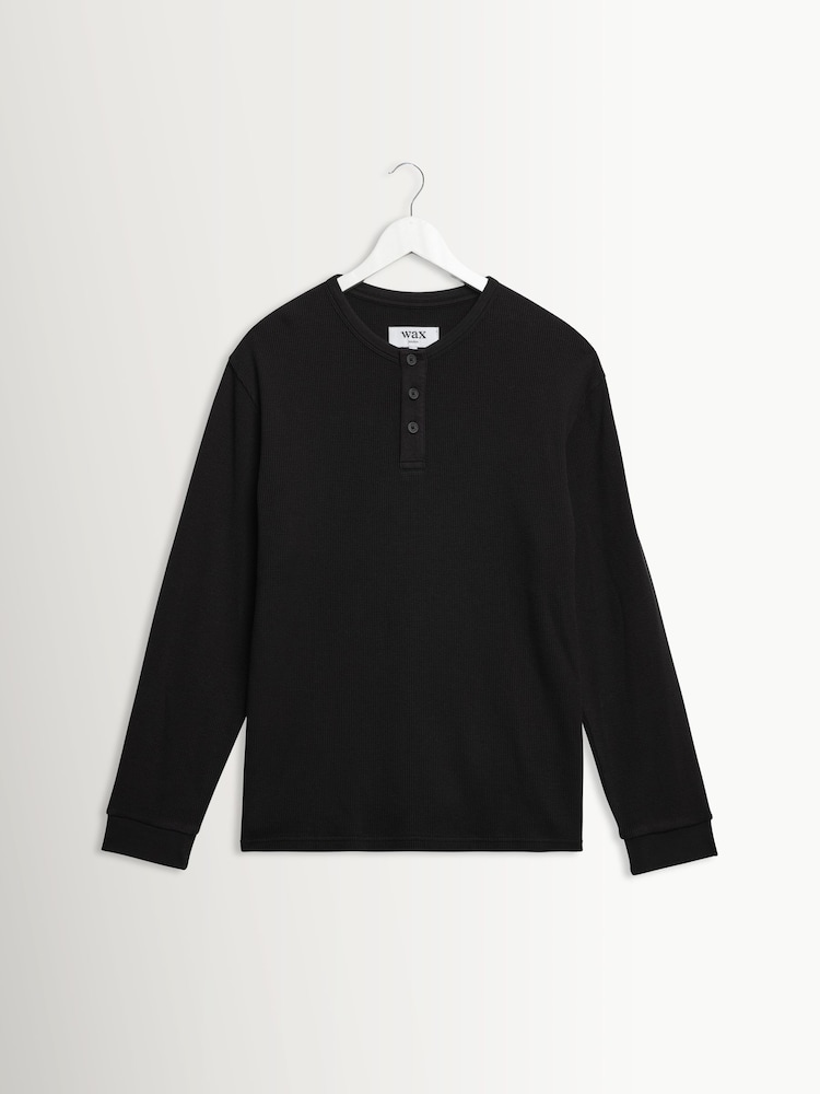 Negro - Wax London Caleb Waffle Henley Sweat Top - Imagen 1 de 3