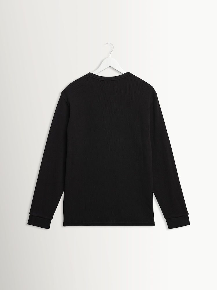 Negro - Wax London Caleb Waffle Henley Sweat Top - Imagen 2 de 3