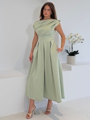 Girl In Mind Betty Asymmetric Neckline Skater Midi Dress - Larawan 1 ng 7