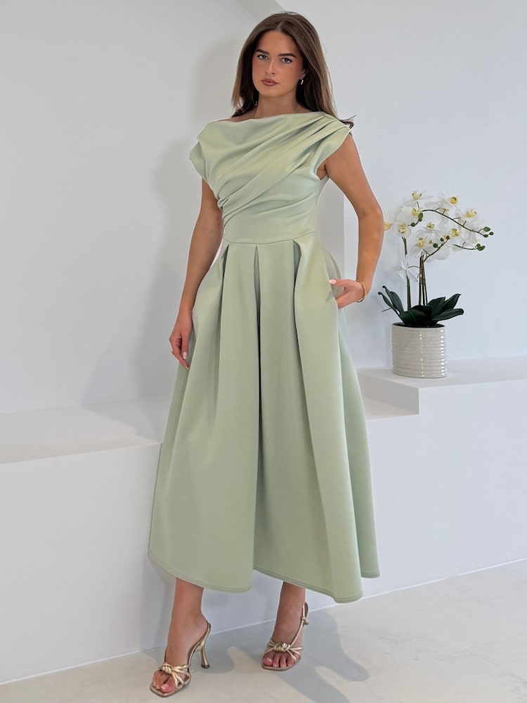 Girl In Mind Betty Asymmetric Neckline Skater Midi Dress - Larawan 1 ng 7