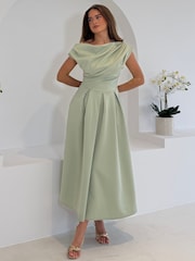 Girl In Mind Betty Asymmetric Neckline Skater Midi Dress - Larawan 4 ng 7