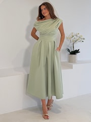 Girl In Mind Betty Asymmetric Neckline Skater Midi Dress - Larawan 5 ng 7