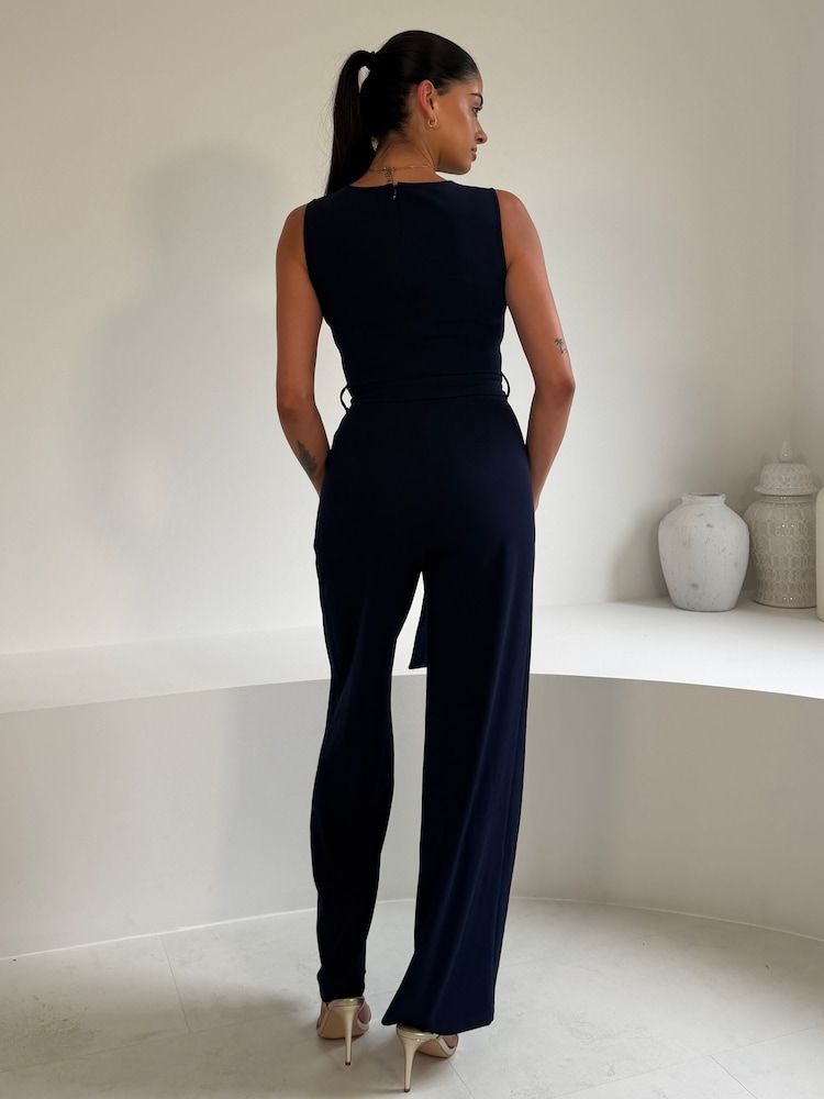 Girl In Mind Blue Tarrni Cowl Belted Jumpsuit - Image 2 of 5 Girl In Mind Blue Tarrni Cowl Belted Jumpsuit - Image 2 of 5