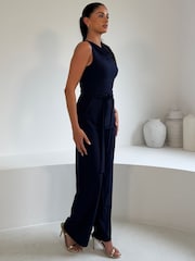 Girl In Mind Blue Tarrni Cowl Belted Jumpsuit - Image 3 of 5