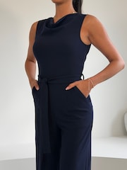 Girl In Mind Blue Tarrni Cowl Belted Jumpsuit - Image 4 of 5