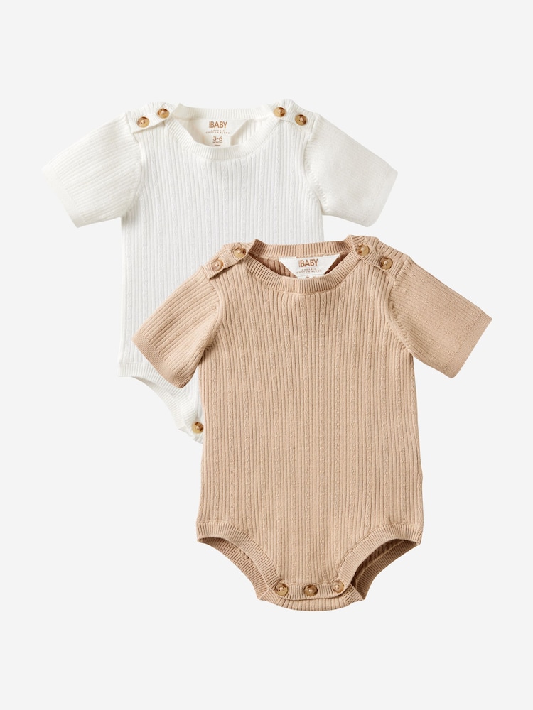 Cotton On White Knit Pointelle Short Sleeve Bubbysuit 2 Pack - Image 1 of 5