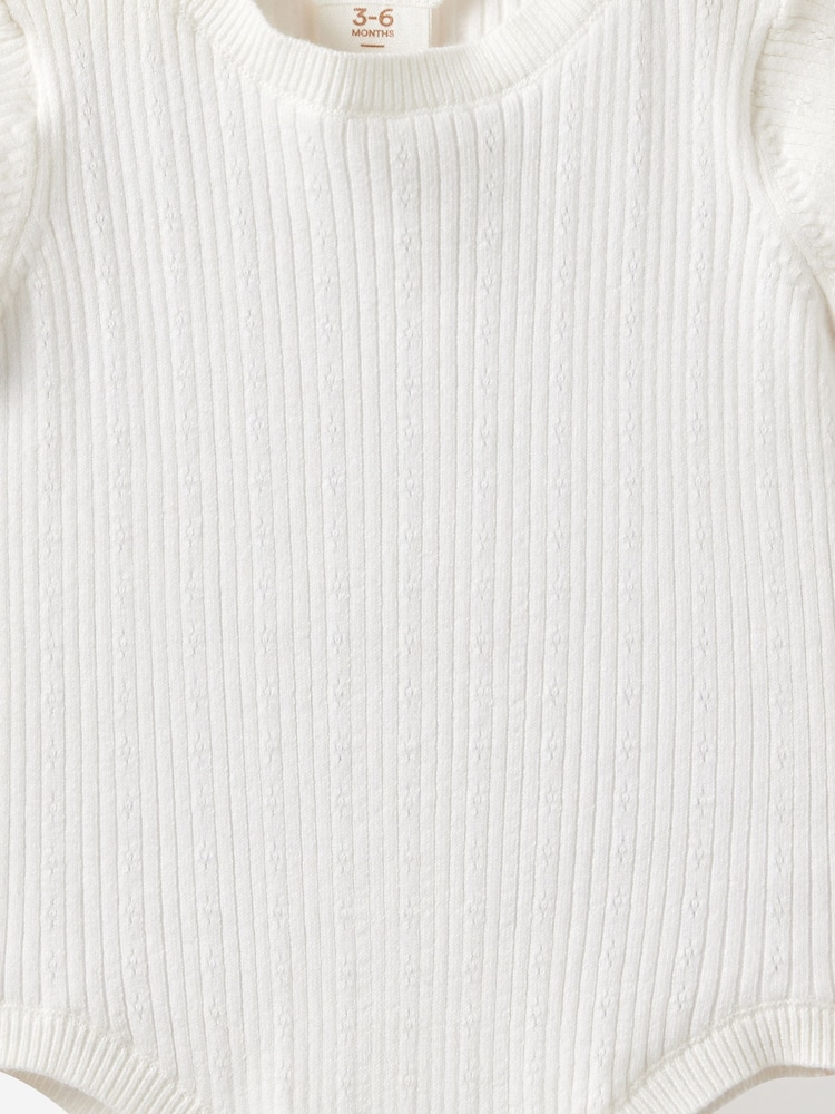 Cotton On White Knit Pointelle Short Sleeve Bubbysuit 2 Pack - Image 5 of 5
