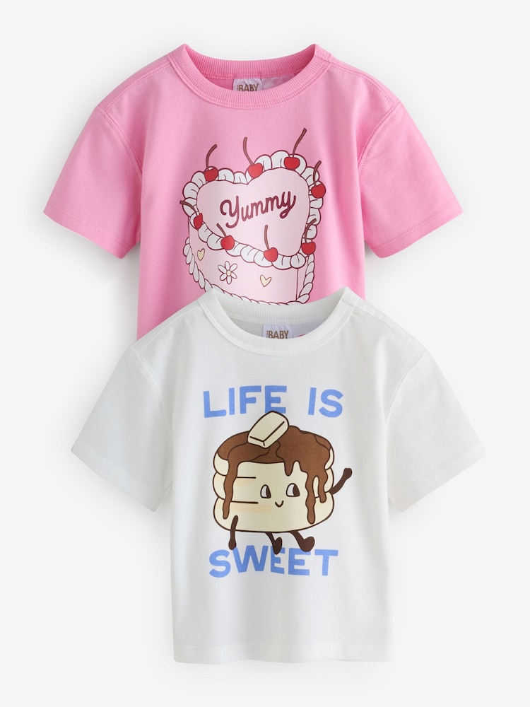 Cotton On Pink Baby Essential Short Sleeve Graphic T-Shirts 2 Pack - Image 1 of 8 Cotton On Pink Baby Essential Short Sleeve Graphic T-Shirts 2 Pack - Image 1 of 8