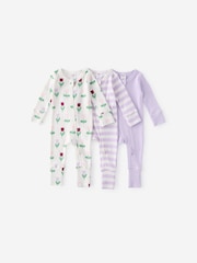 Cotton On Purple Long Sleeve Rib Sleepsuits 3 Pack - Image 2 of 3