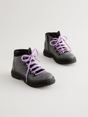 Grey Lace-Up Hiker Boots - Image 3 of 7