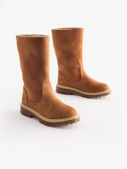 Tan Brown Chunky Tall Boots - Image 1 of 6