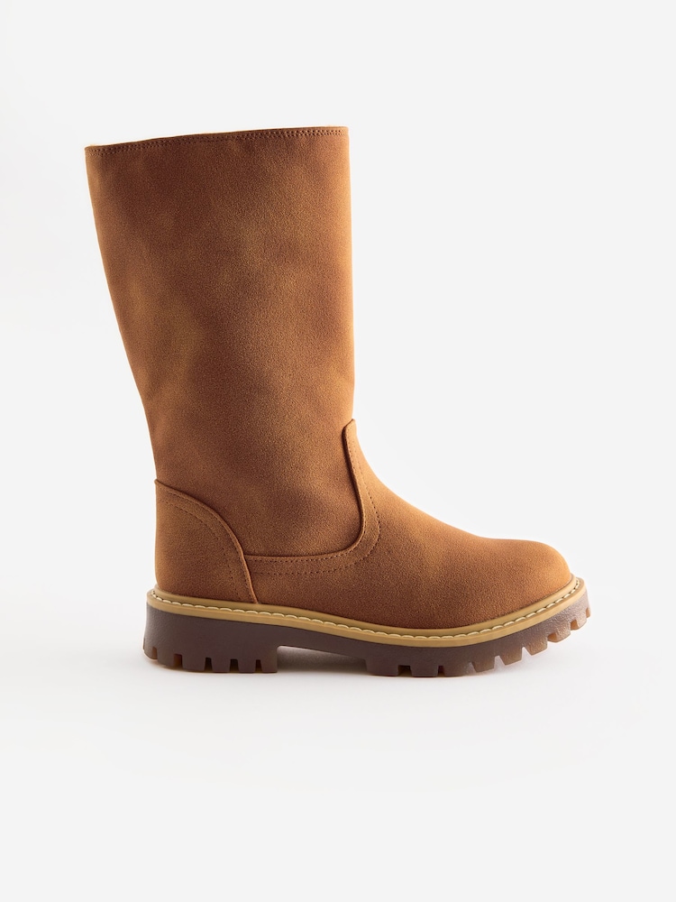 Tan Brown Chunky Tall Boots - Image 2 of 6