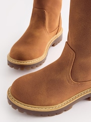 Tan Brown Chunky Tall Boots - Image 3 of 6