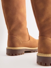 Tan Brown Chunky Tall Boots - Image 4 of 6