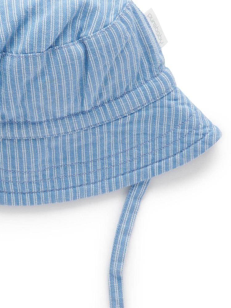 Purebaby Blue Striped Bucket Hat - Image 2 of 4