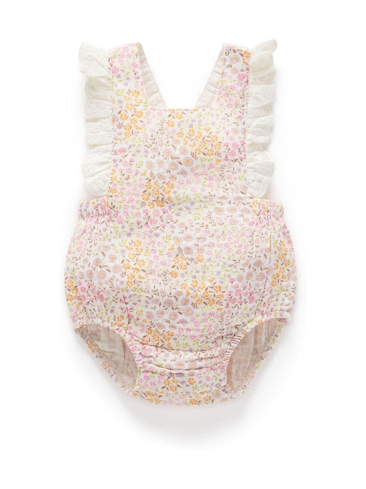 Purebaby Cream Crinkle Floral Bonnet - Image 3 of 3
