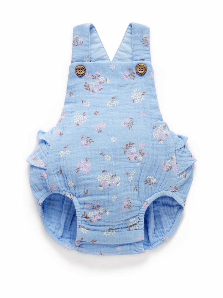 Purebaby Blue Daisy Ruffle Romper - Image 1 of 6 Purebaby Blue Daisy Ruffle Romper - Image 1 of 6