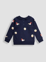 JoJo Maman Bébé Navy Christmas Pudding And Robin Applique Sweatshirt - Image 2 of 3