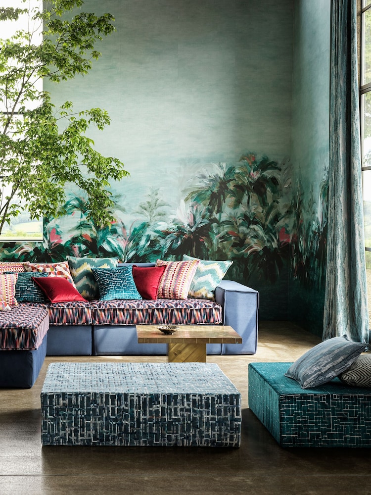 Clarke and Clarke Alberi Teal Banner 10.05M Wallpaper - Image 1 of 2