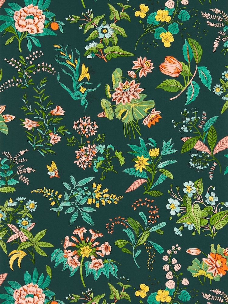 Harlequin Jade Woodland Floral 10.05M Wallpaper - Image 1 of 1