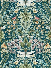 Clarke and Clarke Teal Mirabell 10.05M Wallpaper - Image 1 of 1