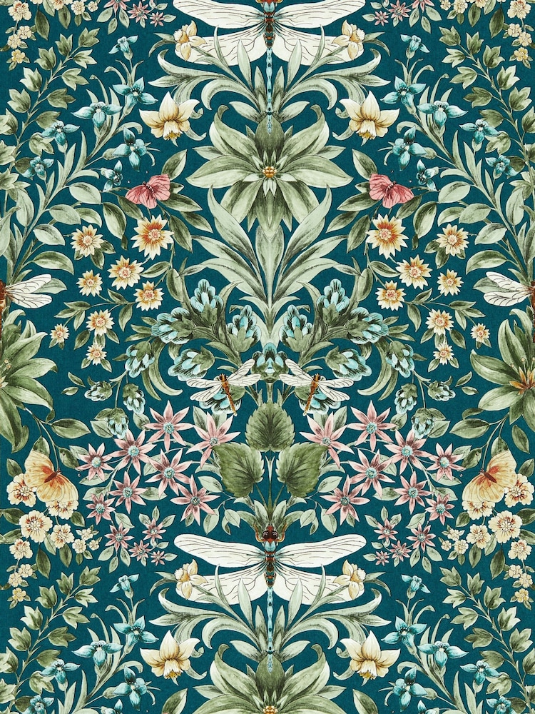 Clarke and Clarke Teal Mirabell 10.05M Wallpaper - Image 1 of 1