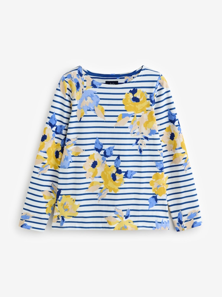 Joules Blue/White Jersey Boat Neck Top - Image 1 of 1
