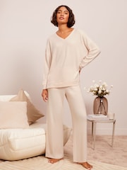 Friends Like These Cream Loungewear V Neck Cosy Long Sleeve Jumper - Image 2 of 4