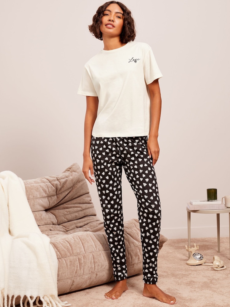 Friends Like These White Embrodiered Heart Tee And Leggings Lounge Set - Image 1 of 5 Friends Like These White Embrodiered Heart Tee And Leggings Lounge Set - Image 1 of 5