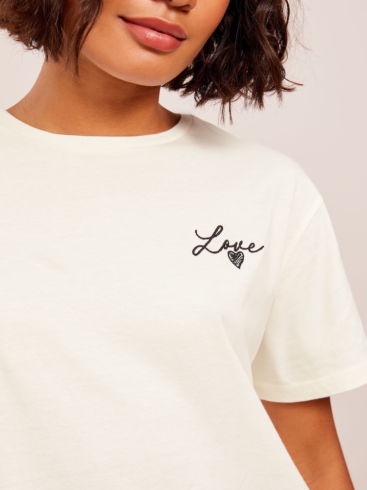 Friends Like These White Embrodiered Heart Tee And Leggings Lounge Set - Image 2 of 5 Friends Like These White Embrodiered Heart Tee And Leggings Lounge Set - Image 2 of 5