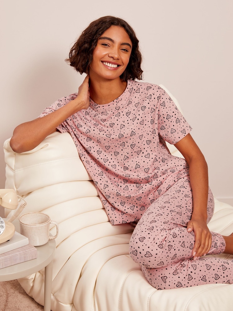 Friends Like These Pink Embrodiered Heart Tee And Leggings Lounge Set - Image 1 of 4