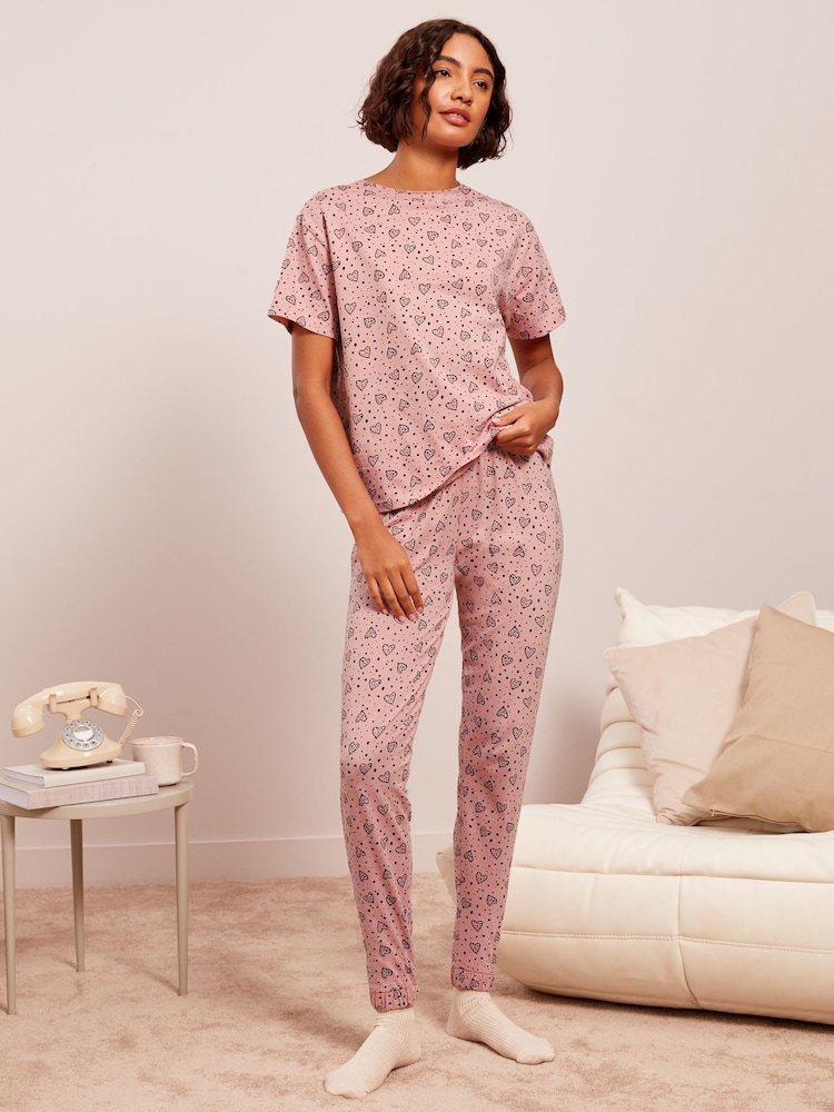 Friends Like These Pink Embrodiered Heart Tee And Leggings Lounge Set - Image 2 of 4