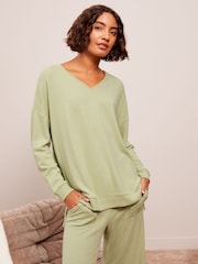 Friends Like These Green Loungewear V Neck Cosy Long Sleeve Jumper - Image 1 of 4