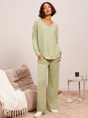 Friends Like These Green Loungewear V Neck Cosy Long Sleeve Jumper - Image 3 of 4