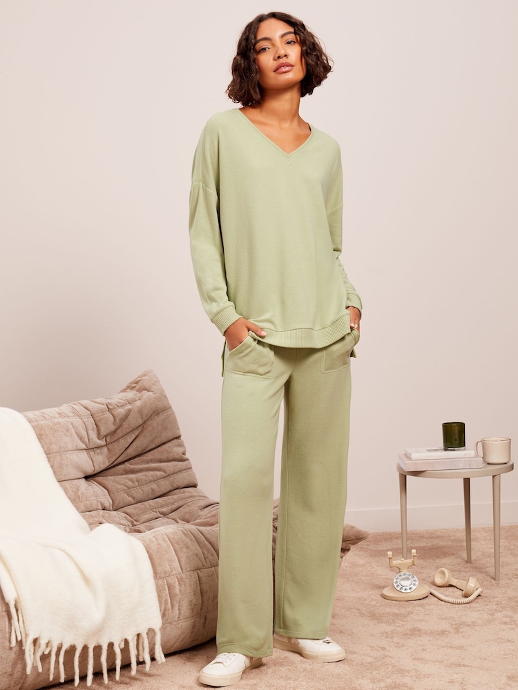 Friends Like These Green Loungewear V Neck Cosy Long Sleeve Jumper - Image 3 of 4