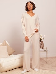 Friends Like These Cream Wide Leg Loungewear Trousers - Image 4 of 5
