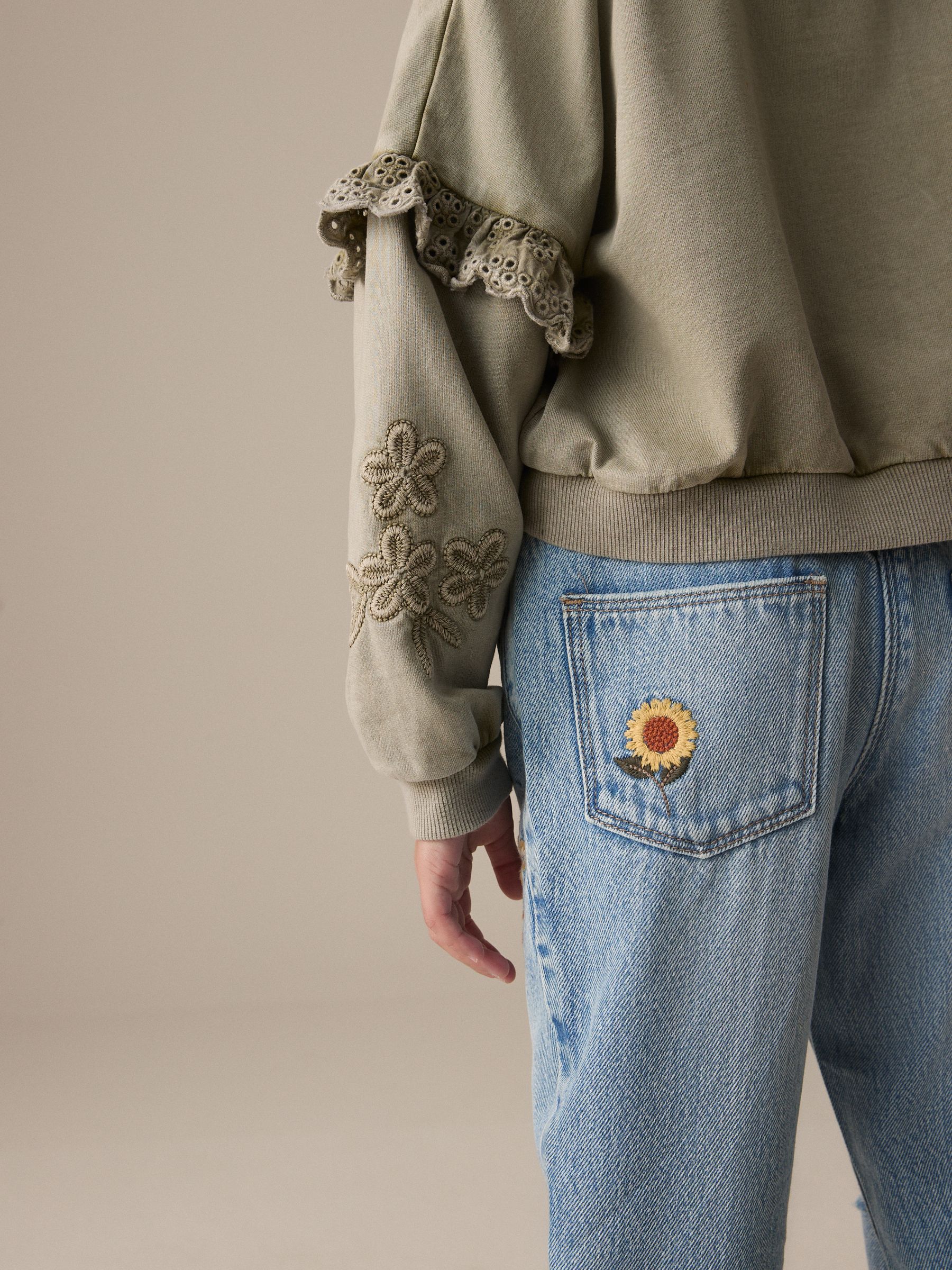 Buy Denim Light Blue 100% Cotton Flower Embroidered Mom