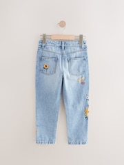 Denim Light Blue 100% Cotton Flower Embroidered Mom Jeans (3-16yrs) - Image 7 of 9