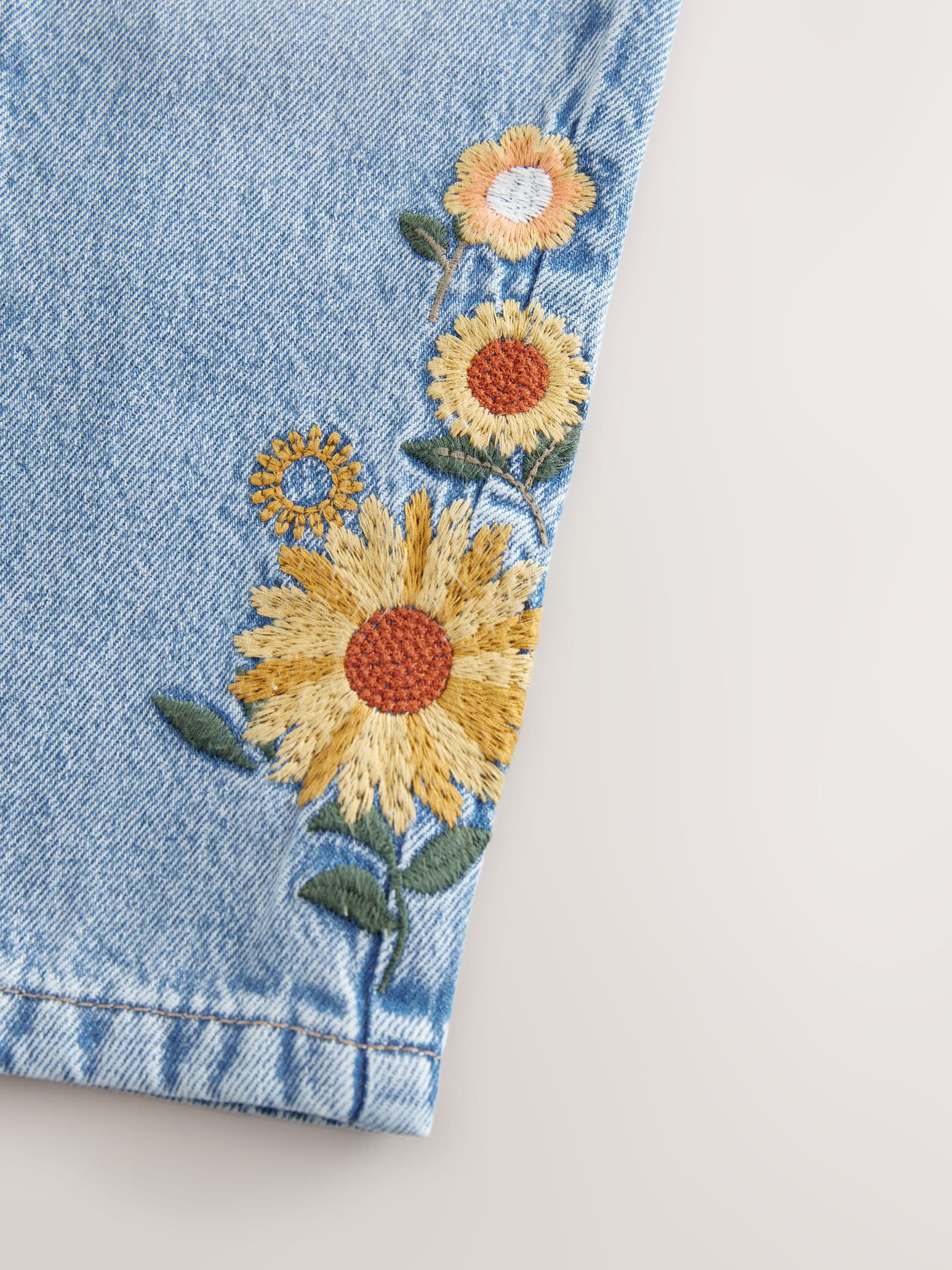 Buy Denim Light Blue 100% Cotton Flower Embroidered Mom