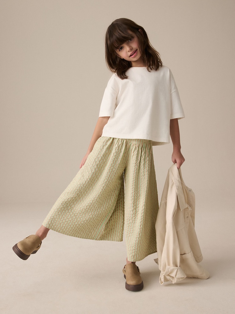 Neutral Green Stripe Culotte Trousers (3-16yrs) - Image 1 of 9