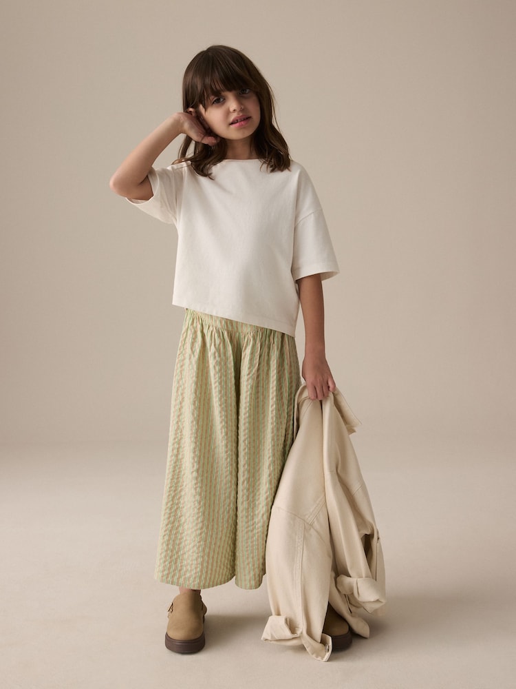 Neutral Green Stripe Culotte Trousers (3-16yrs) - Image 2 of 9