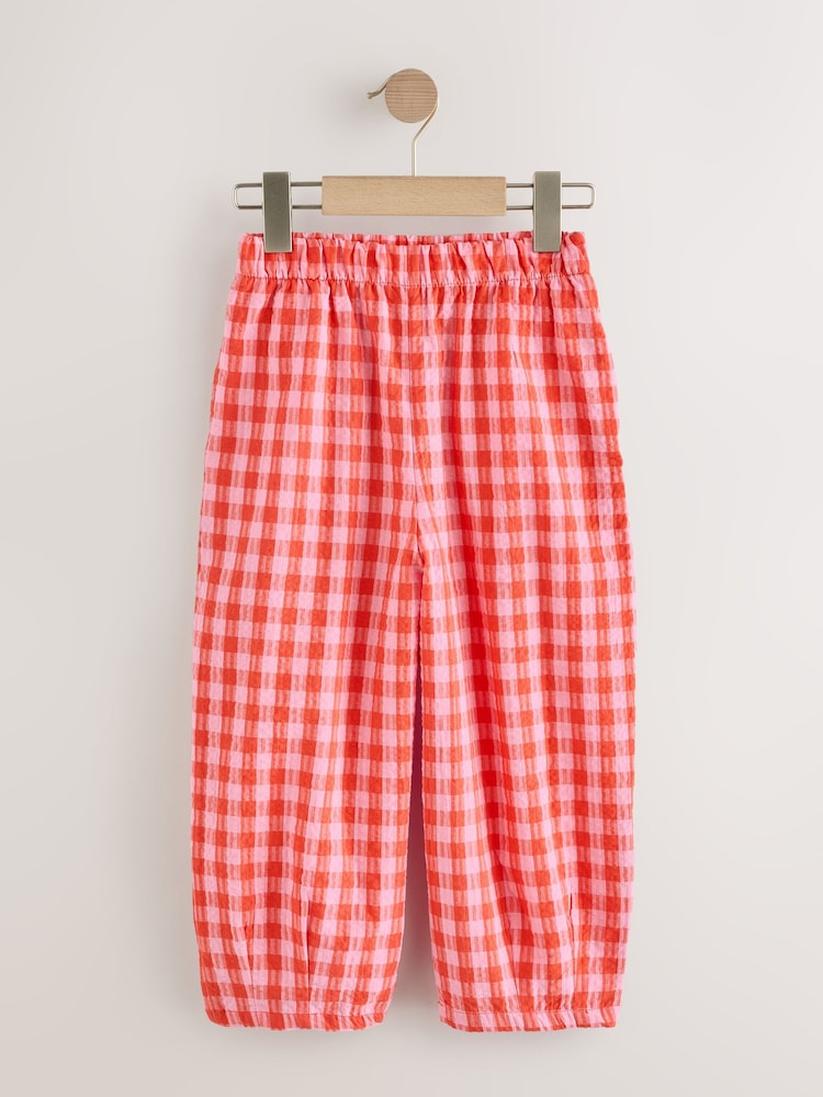 Red/Pink Gingham Pull On Barrel Trousers (3-16yrs) - Image 1 of 4