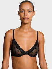 Victoria's Secret Black Bows Flocked Unlined Demi Bra - Image 1 of 3