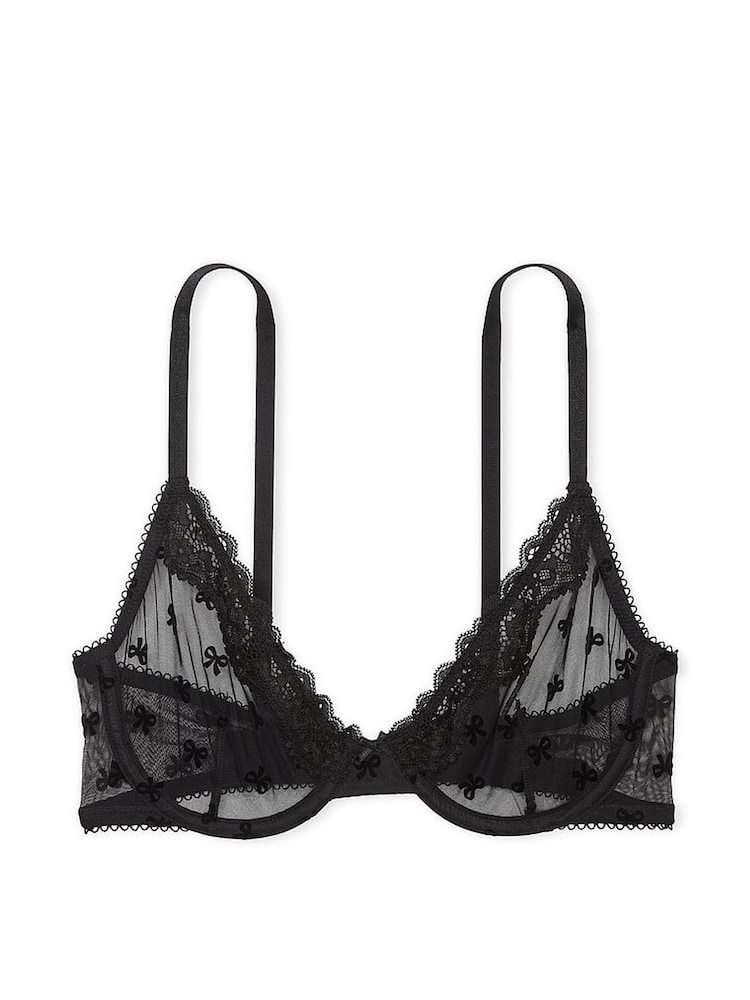 Victoria's Secret Black Bows Flocked Unlined Demi Bra - Image 3 of 3