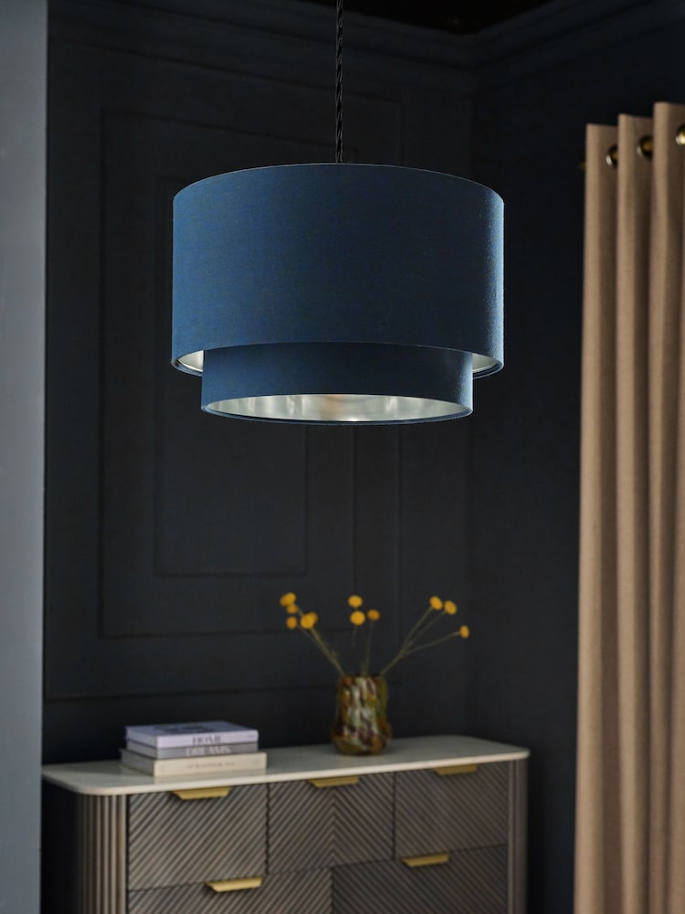 Navy Blue/Grey Rico Easy Fit Shade 2 Tier Ceiling Light - Image 2 of 5 Navy Blue/Grey Rico Easy Fit Shade 2 Tier Ceiling Light - Image 2 of 5