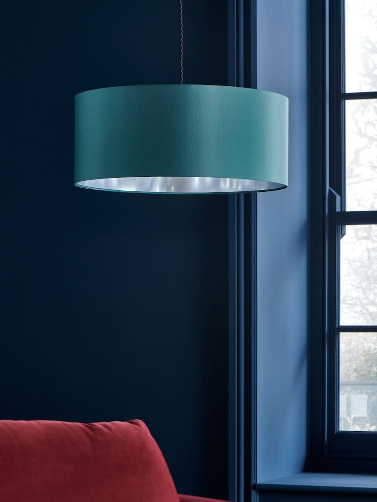 Teal Blue Rico Easy Fit Shade Drum Ceiling Light - Image 2 of 5 Teal Blue Rico Easy Fit Shade Drum Ceiling Light - Image 2 of 5