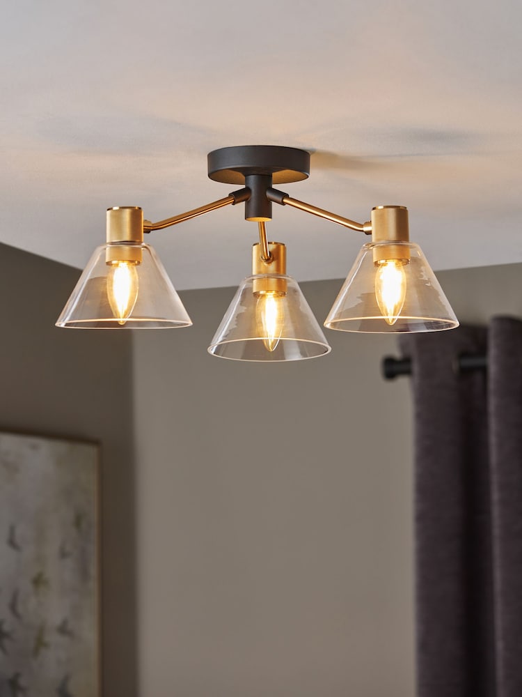 Brass Denver 3 Light Flush Fitting Ceiling Light - Image 1 of 5