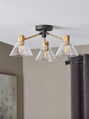 Brass Denver 3 Light Flush Fitting Ceiling Light - Image 2 of 5