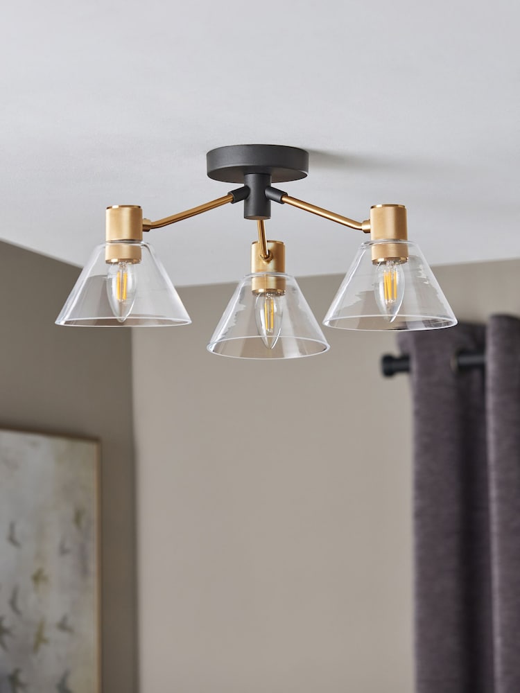 Brass Denver 3 Light Flush Fitting Ceiling Light - Image 2 of 5 Brass Denver 3 Light Flush Fitting Ceiling Light - Image 2 of 5
