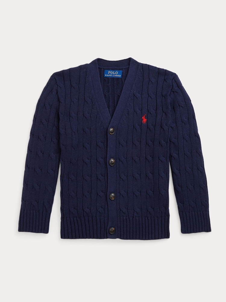 Polo Ralph Lauren Jungen Strickjacke mit Zopfmuster, Marineblau, aus 100% Baumwolle - Bild 1 von 2